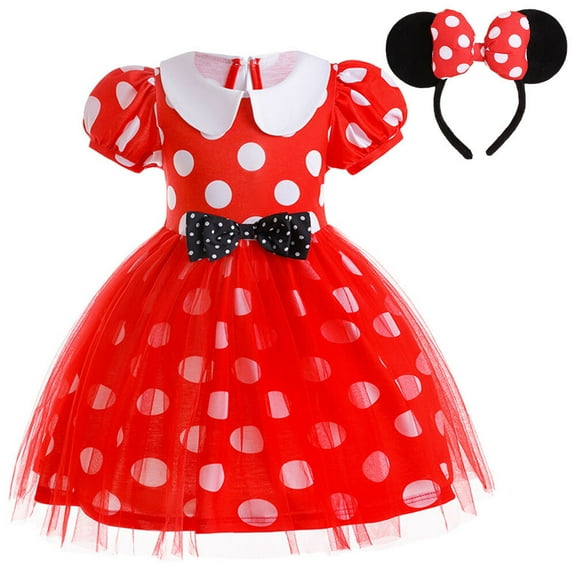 Girl Minnie Cosplay Costume Polka Dots Fancy Dress Up Kid Birthday Party Tulle Dress