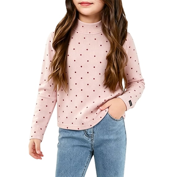 Girl Mock Neck Long Sleeve T Shirt Soft Basic Pullover Top Print Sweatshirt