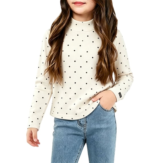 Girl Mock Neck Long Sleeve T Shirt Soft Basic Pullover Top Print Sweatshirt