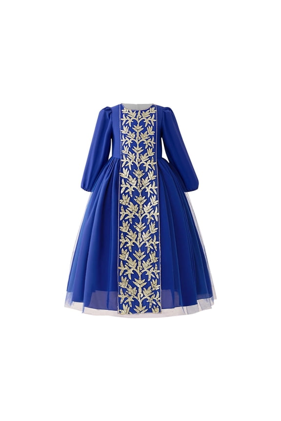 Girl Muslim Abayas Long Dress Islamic Prayer Dress Arabian Kaftan Church Gown Blue 6-7 Years