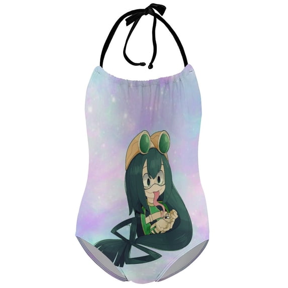 Girl My Hero Academia Anime Children's One-piece Swimwear Halterneck Swimsuit Summer Beach Girl's Bathing Suits Breathable Beachwear