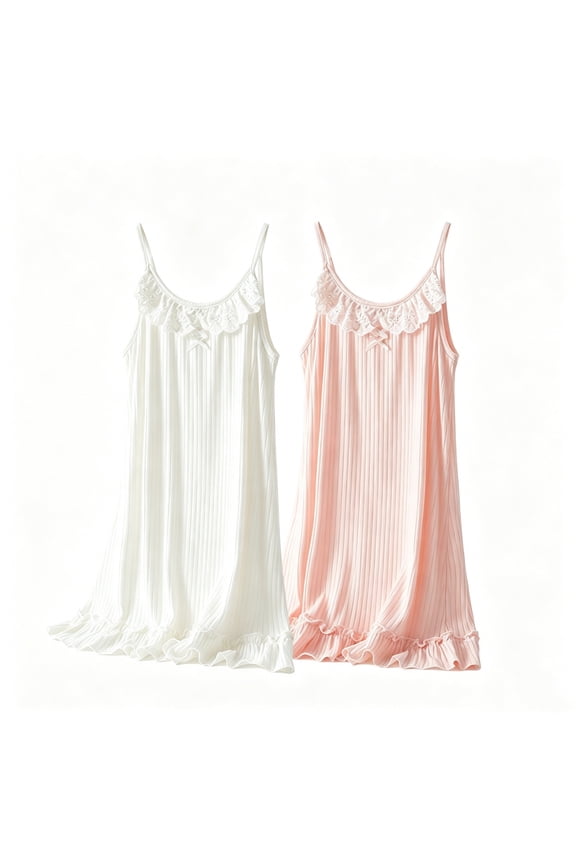 Girl Nightgown Sleeveless Spaghetti Strap Pajamas Dress for Kids Sleepwear 2 Pack, 3-15 Years