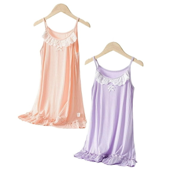 Girl Nightgown Sleeveless Spaghetti Strap Pajamas Dress for Kids Sleepwear 2 Pack, 3-15 Years