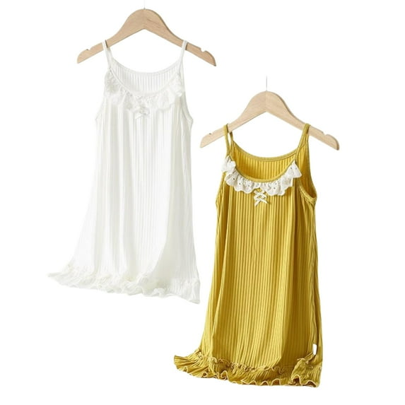 Girl Nightgown Sleeveless Spaghetti Strap Pajamas Dress for Kids Sleepwear 2 Pack, 3-15 Years