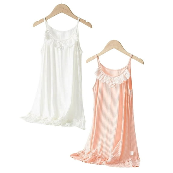 Girl Nightgown Sleeveless Spaghetti Strap Pajamas Dress for Kids Sleepwear 2 Pack, 3-15 Years
