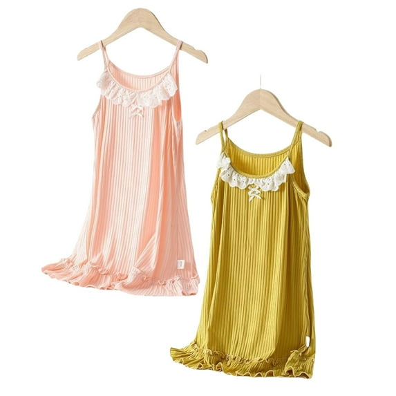 Girl Nightgown Sleeveless Spaghetti Strap Pajamas Dress for Kids Sleepwear 2 Pack, 3-15 Years