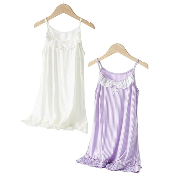 Girl Nightgown Sleeveless Spaghetti Strap Pajamas Dress for Kids Sleepwear 2 Pack, 3-15 Years