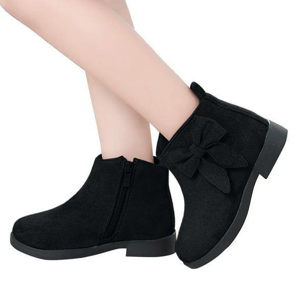 Girl Non Boots Warm Side Zipper Boots Low Heel Short Ankle Booties Winter Snow Boots Outdoor Shoes for 6-10Y Teen Girls