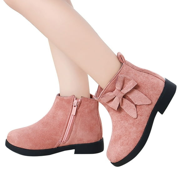 Girl Non Boots Warm Side Zipper Boots Low Heel Short Ankle Booties Winter Snow Boots Outdoor Shoes for 6-10Y Teen Girls