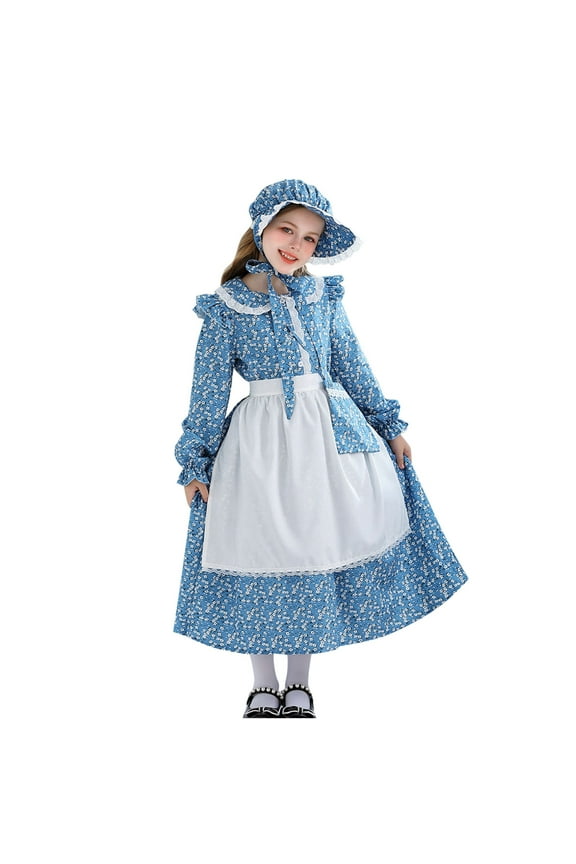 Girl Oktoberfest Festival Dress Kids German Dirndl Halloween Outfits Short Sleeve Beer Maid Midi Dresses Blue 13-14 Years