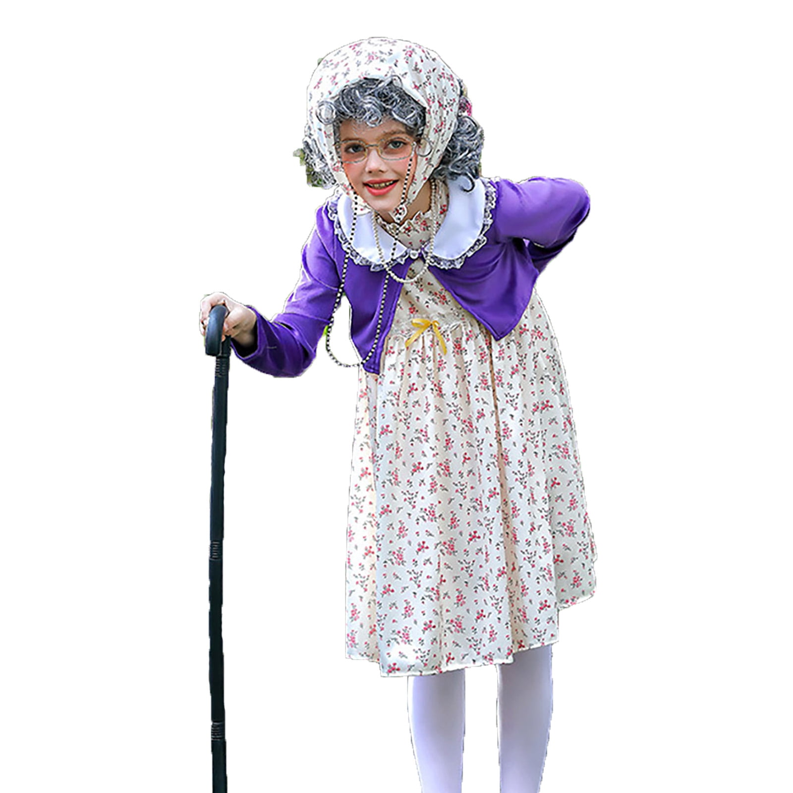 Kids Old Lady Costume For 100 Days Of School Or Halloween – Granny Grandma Dress-Up Outfit For Girls Ages 3-12 (Medium) - View #5