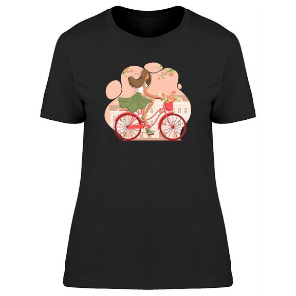 Girl On Bicycle With Flowers T-Shirt Women -Image by Shutterstock, Female Large