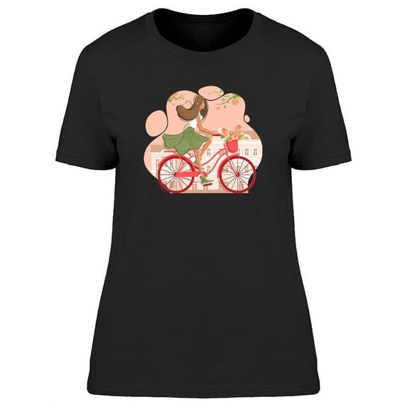 Girl On Bicycle With Flowers T-Shirt Women -Image by Shutterstock, Female Medium