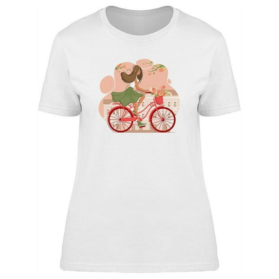 Girl On Bicycle With Flowers T-Shirt Women -Image by Shutterstock, Female x-Large