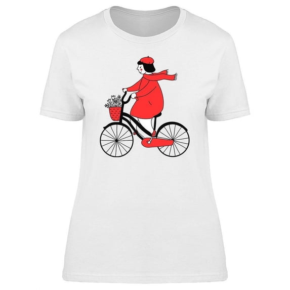 Girl On Bike Basket Flowers Tee Women's -Image by Shutterstock