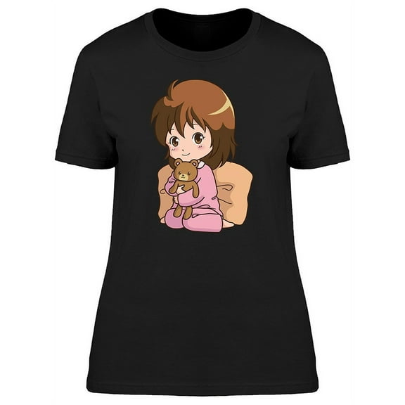 Girl On Pajamas Kawaii Cartoon T-Shirt Women -Image by Shutterstock, Female Large