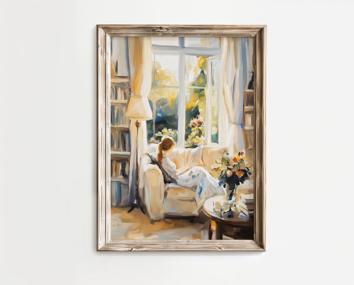 Girl On Sofa Reading Book Vintage | Cozy Home Wall Art Poster | Casas ...