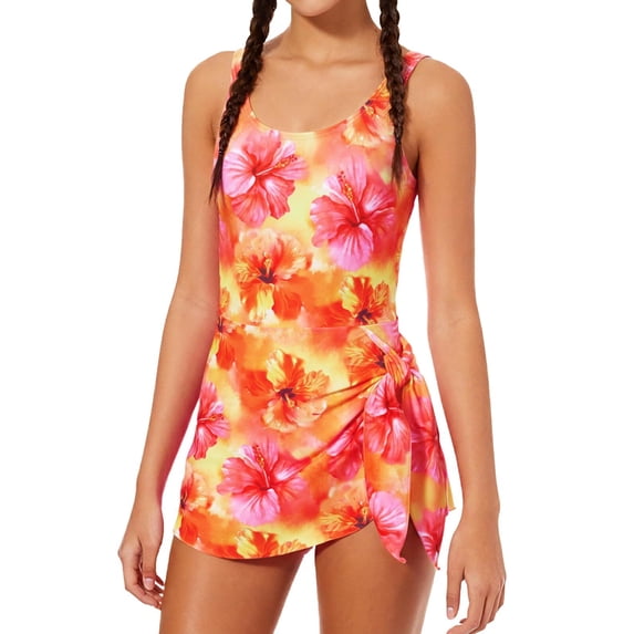 Aideaone Girl One Piece Swimdress Swimsuits Adjustable Straps Bathing Suit with kirt Tummy Control Swim Dresses Size 10-16