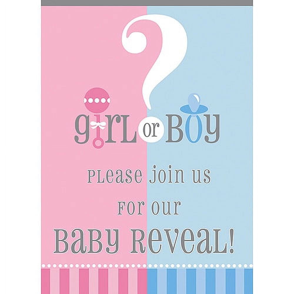 Gender Reveal Invitations (8 Pack) - Baby Shower Party Supplies ...