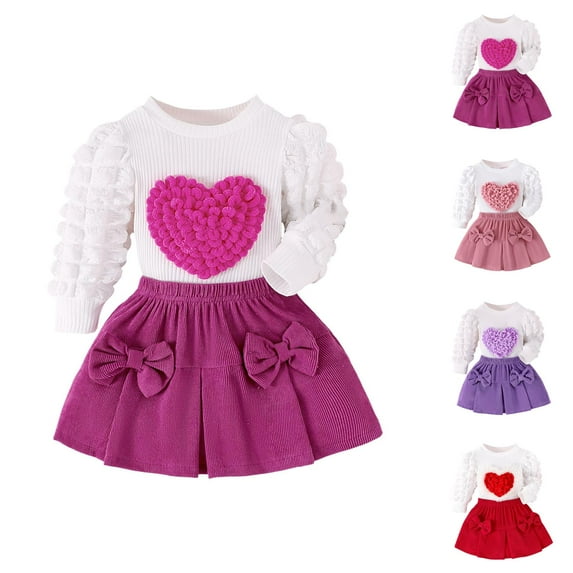 Girl Outfit Girl Set Baby Girls Spring And Autumn Long Sleeve Heart Blouse + Bow Skirt Two Piece Set