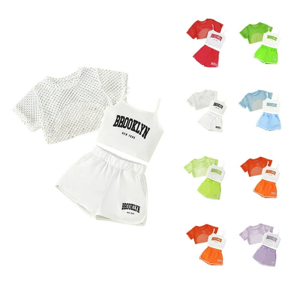 Girl Outfit Girl Set Girls Summer Outfits 3 Piece Set Casual Loose Fit Sleeveless Top Shorts Combo For Outdoor Activities Age 8 14 Comfortable Breathable Playwear