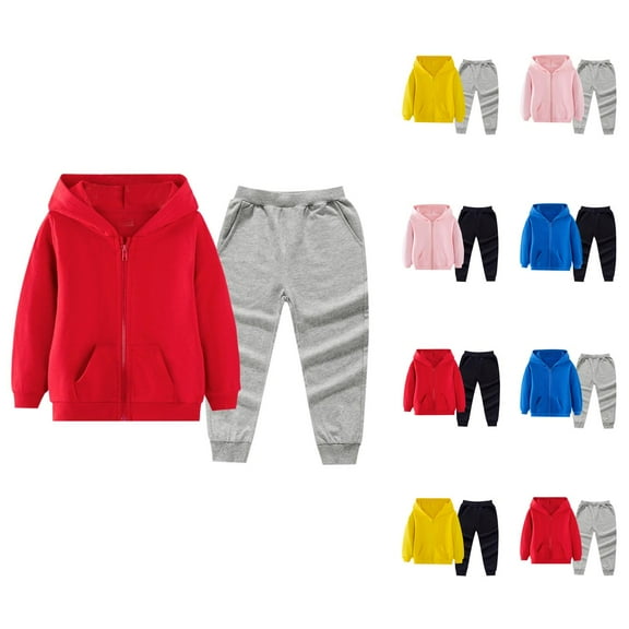 Girl Outfit Girls Clothing Set Children Coat Suits For Boys And Girls Autumn And Winter Solid Color Small And Medium Children's Zipper Shirt Pants Two Piece Suit