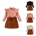 thumbnail image 1 of Girl Outfit Girls' Clothing Sets Toddler Girls Ruffles Long Sleeve Ribbed Knitted Turtleneck T Shirt Tops Solid Bow Tie Skirt Outfits, 1 of 9