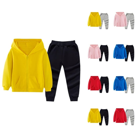 Girl Outfit Girls Set Children Coat Suits For Boys And Girls Autumn And Winter Solid Color Small And Medium Children's Zipper Shirt Pants Two Piece Suit