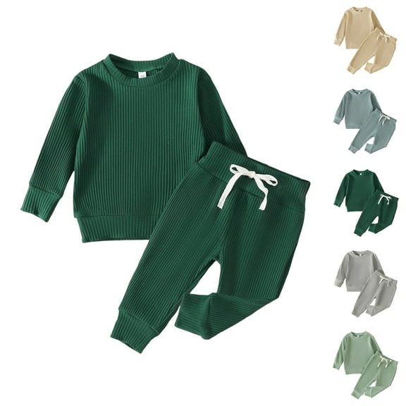 Girl Outfit Girls Sets Toddler Girls Boys Winter Long Sleeve Ribbed Solid Color Tops Pants 2PCS Outfits Clothes Set