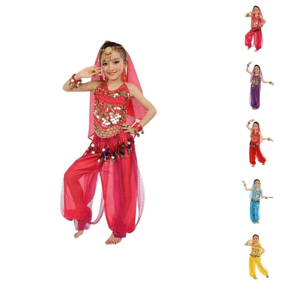 Girl Outfit Sets for Girls Girl's Cute Dance Children's Dance Show Belly Dance Sequin Mesh Set