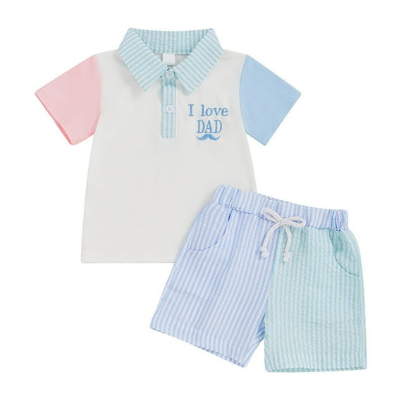 Girl Outfits 12-18 Months Twin Baby Girl Outfits, Mother's Day Infant and Toddler Clothing Girls Short Sleeve Collar Color Contrasting T-shirt Top Elastic Waist Shorts Two Piece Set