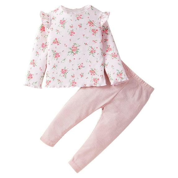 Girl Outfits 18-24 Months Autumn Leggings Long Cute Floral Long Sleeve Daily Loose Comfortable Trendy Delicate Pink Outfit Sets