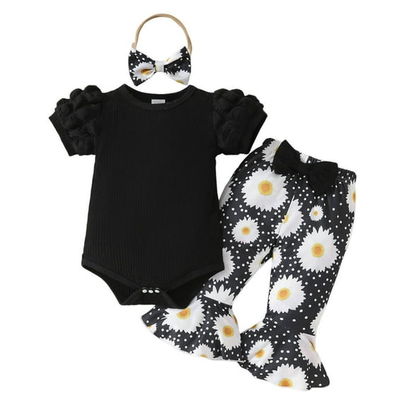 Durtebeua Girl Outfits 3Pcs Baby Girls Kids Cute T-Shirt Tops+Shorts Pants Outfits Summer Clothes,0-3 Months