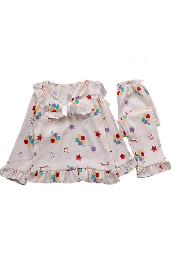 Girl Outfits Clothes Long Sleeve Cloud Cartoon Print Home Homewear Sets Workout Clothing