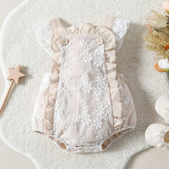 Girl Outfits Cute Pattern Embroider Ruffle Sleeveless Romper Bodysuit Funny Baby Clothes for 0-3 Months