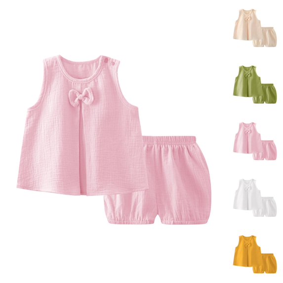 Girl Outfits Girls Clothing Set Baby Girls' Dress Set Spring And Summer New Solid Color Double Layer Yarn Breathable Comfortable Girl's Bow Home Set