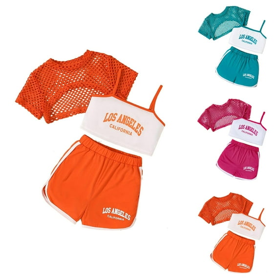 Girl Outfits Girls Clothing Set Girls Summer Outfits 3 Piece Set Casual Loose Fit Sleeveless Top Shorts Combo For Outdoor Activities Age 8 14 Comfortable Breathable Playwear