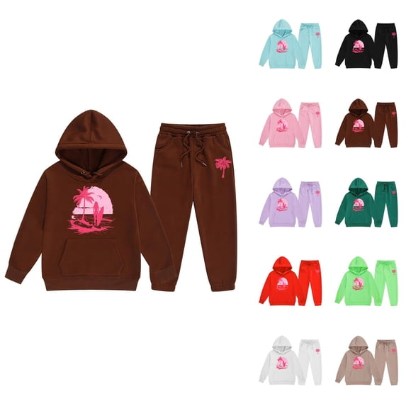 Girl Outfits Girls' Clothing Sets Child Toddler Boys Girls Long Sleeve Solid Warm Hoodie Pullover Tops Pants Kids Outfits Sweat Suit