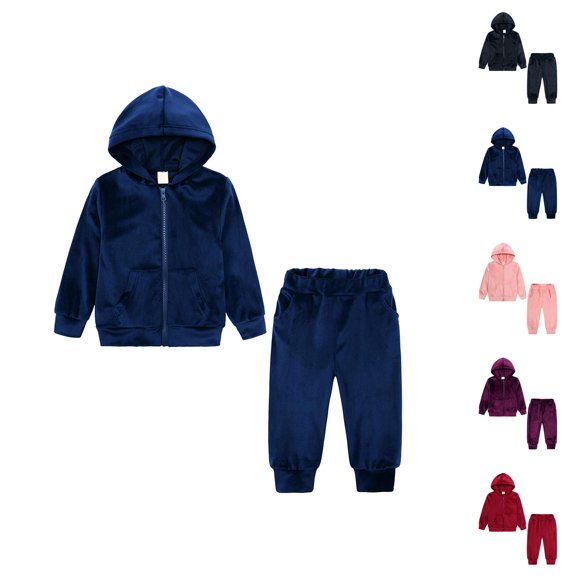 Girl Outfits Girls Clothing Sets Toddler Kids Baby Boy Girl Clothes Unisex Solid Sweatsuit Long Sleeve Warm Pullover Hooded Tops Pants Set Fall Winter Pajamas Outfits
