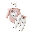 thumbnail image 1 of Girl Outfits Long Sleeve Cartoon Prints Ribbed Romper Bodysuit Pants Headbands Clothes For Girls Red, 1 of 6