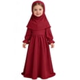 thumbnail image 1 of Girl Outfits Set Elegant Abaya Hijab Long Sleeve Prayer Dress With Scarf Party Wear For Toddler Kid Red 110/(2-3 Years), 1 of 6
