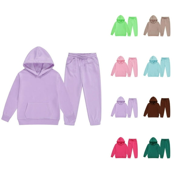 Girl Outfits Sets for Girls Child Toddler Boys Girls Long Sleeve Solid Warm Hoodie Pullover Tops Pants Kids Outfits Sweat Suit