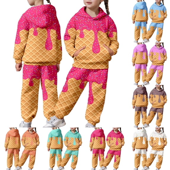 Girl Outfits Size 10-12 Graphic Long Sleeve Hoodie Pullover Tops Sweatshirt Pants Preppy Fall Boy Sets 2 Piece Outfits