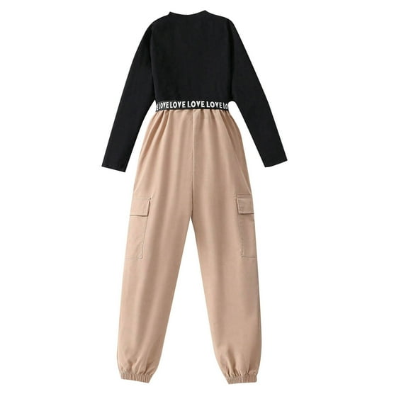 Girl Outfits Size 10-12 Plain Print Girl Clothes Classic Fit Thanksgiving Clothing Set for Girls 7-8 with Pocket Khaki,6-7 Years