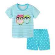 BINBANGQI Girl Outfits Size 6 Cotton Summer Cute Cartoon Print Shorts Set T-Shirt and Short Pant 2 Piece Outfits Clothing Sets,A-Light Blue,6Y(6-7 Years)
