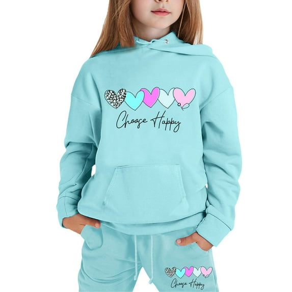 Girl Outfits Size 6 Long Sleeve Cartoon Print Loose Hooded Sweatshirt and Jogger Sweatpants Clothing Children Fall Winter Clothes 3-4 Years