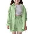 thumbnail image 1 of Girl Outfits Size 7-8 Girl Clothes Toddler Girl Summer Outfits Button Down Linen Shirts Tops Shorts Kids Clothing Set, 1 of 9