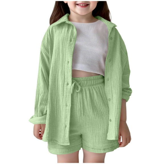 Girl Outfits Size 7-8 Girl Clothes Toddler Girl Summer Outfits Button Down Linen Shirts Tops Shorts Kids Clothing Set
