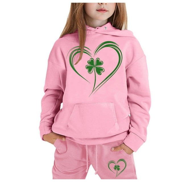 Girl Outfits Size 7 Graphic Sweatshirts and Sweatpants Track Suit for Girls Fall Winter Clothing Set,6-7 Years,Z5-Pink