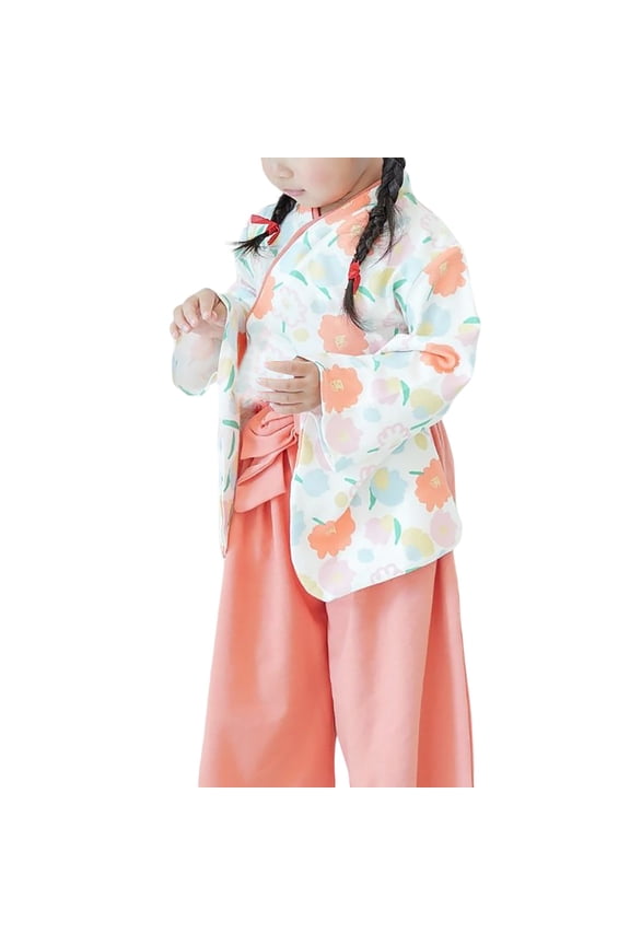 Girl Outfits Trendy And Casual Long Sleeve Kimono Print 1 6 Years Girls' Clothing Sets